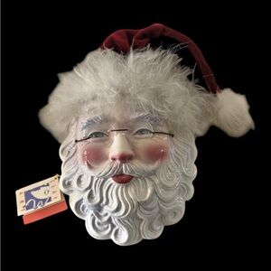 1990 CLAY ART HAND PAINTED CERAMIC 11" SANTA CLAUS WALL HANGING FACE MASK